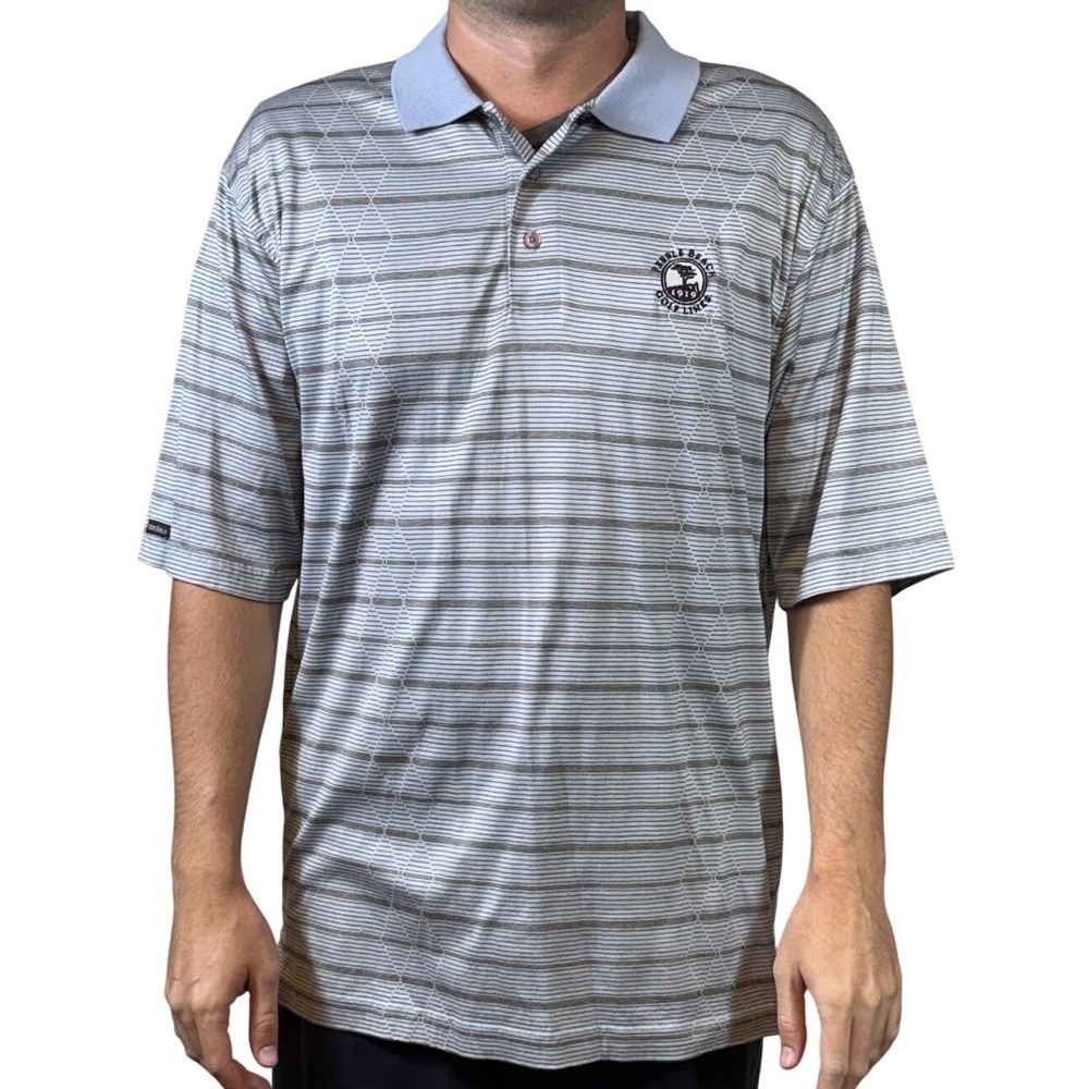 Tehama Pebble Beach Golf Polo Shirt Mens Large Blue Striped Cotton